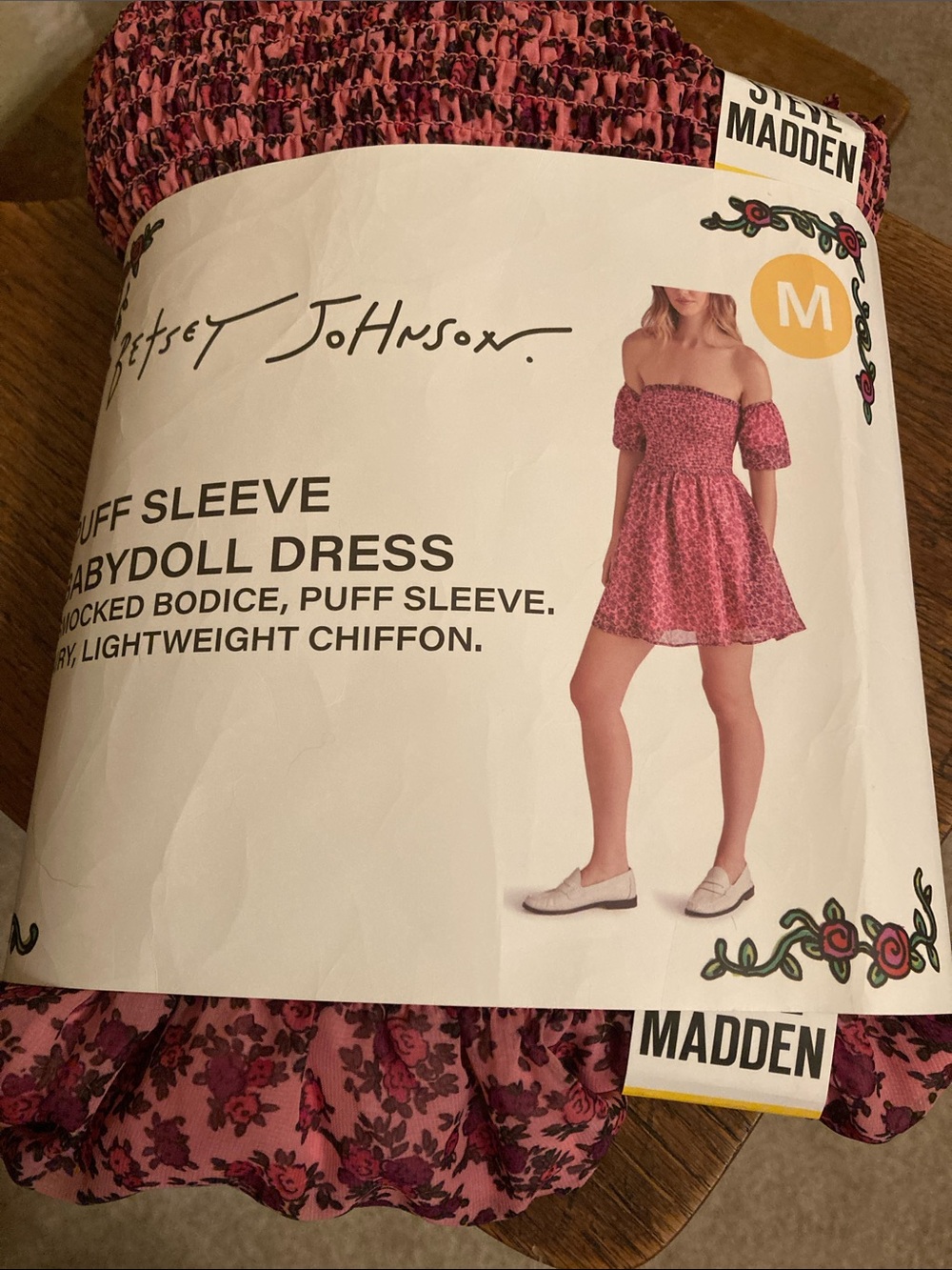 Steve Madden x Betsey Johnson Puff Sleeve Babydoll Dress “Pink” Sz M NWT